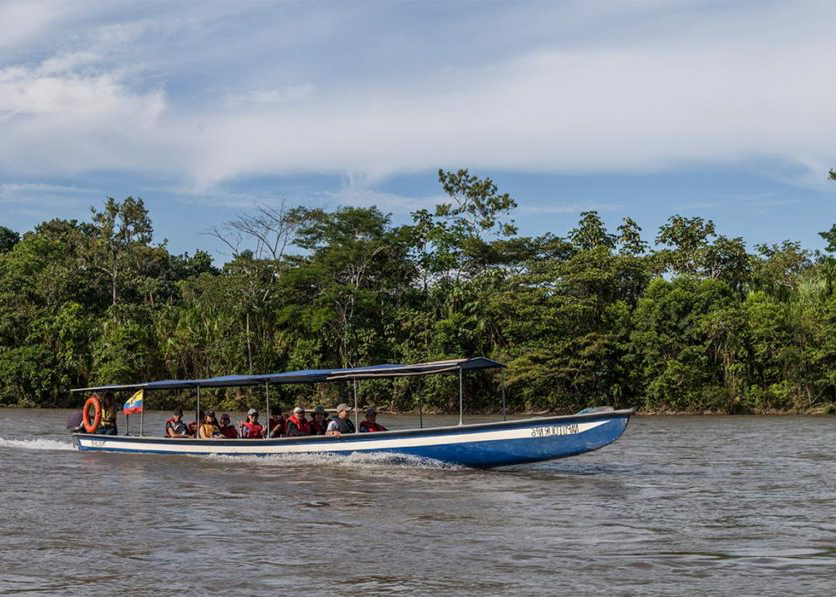 People in a boat on the Napo River